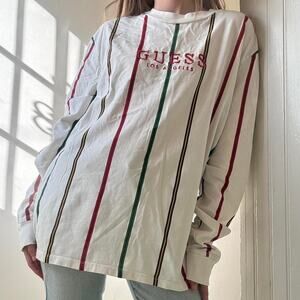 Vintage Guess Striped Long Sleeve Logo Shirt Size Medium 1990s